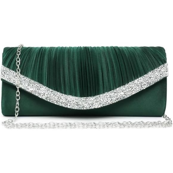 Evening Clutch Crossbody Bag Green Purse Wedding Handbag Party Prom Bridal Gift - Picture 6 of 10